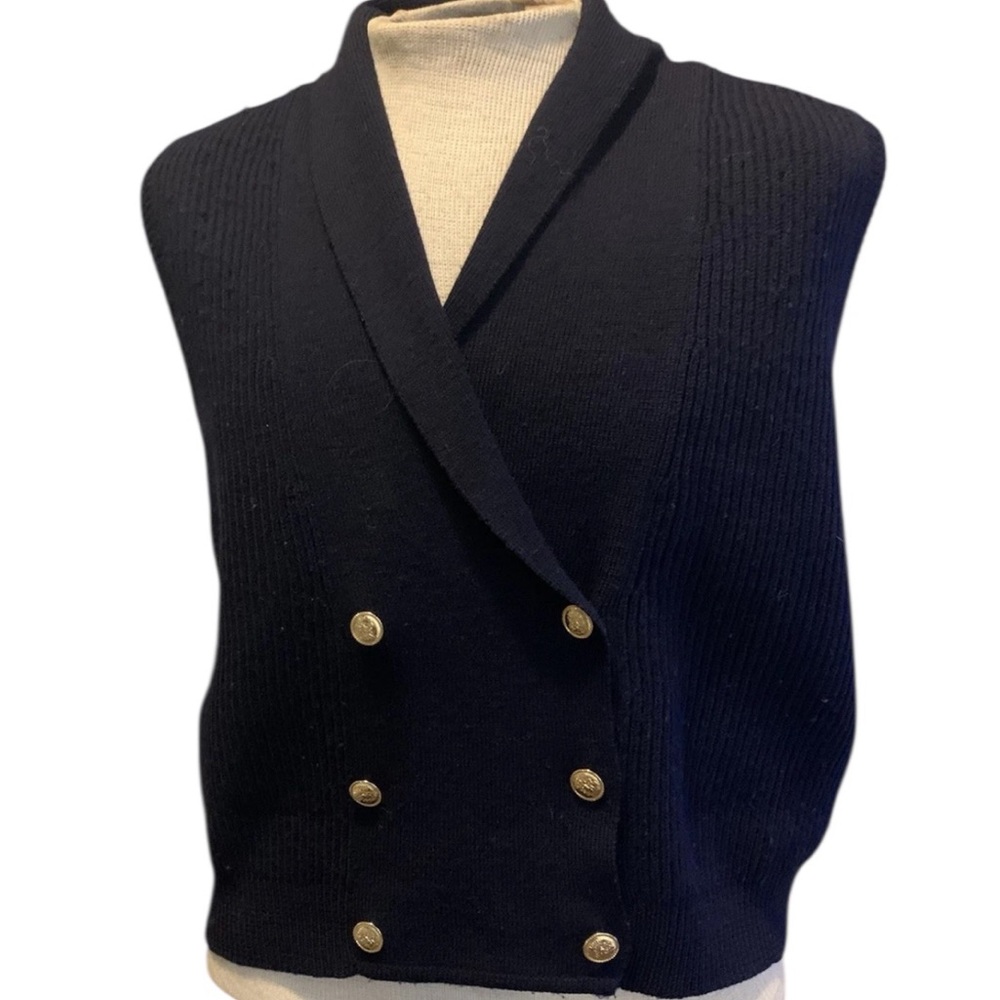 Vintage Women’s Talbots‎ Wool Navy Blue Cable Knit Vest SZ M